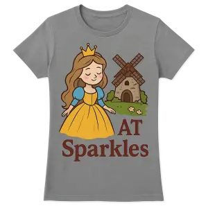 Jde o tricko pro trenérky aerobic teamu Sparkles, tématem sestavy je “Princezna ze mlejna”. Chci text “AT Spakles”