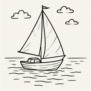 plachetnice kreslená bílá na vodě jednoduchá