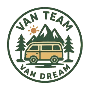ústřední logo van team van dream. ať je to odkaz na kempování v horách s vanem, něco jednoduchého.