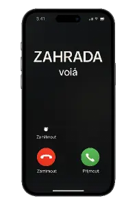 Obrazovka zvoniciho telefonu s textem ZAHRADA vola, bez pozadi, bez ohraniceni