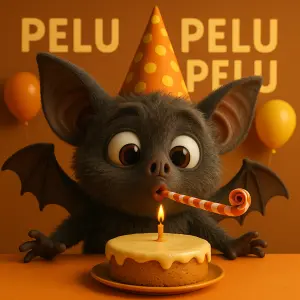 3d chlupaty kreslenynetopýr fouka na dort a dlavi narozeniny, je tam napis PELU PELU PELU