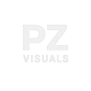 Vytvoř mi logo mé firmy PZ Visuals. Jen text.Zaměřujeme se na videoprodukci. Natáčíme filmy, videa, svatby, reality apod