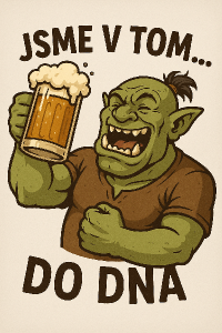 Humorný orc : nápis - Jsme v tom... do dna