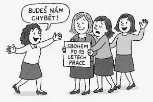 loučení s kolegyněmi po 15 létě praci nějaký vtipný malý obrázek,klidně cernobily