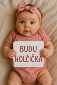 Miminko holčička s nápisem budu holčička