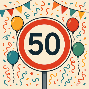 50 ve značce zákaz vjezdu jako na oslavu.