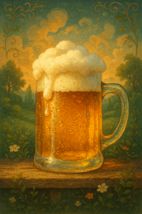 orosené pivo v půllitru, jako y pohádky