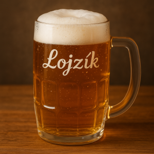 Půllitr piva se jménem na sklenici Lojzík