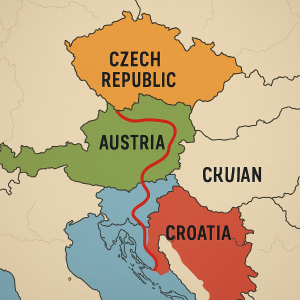 vyznacena mapa chorvatskaslovinska rakouska a ceska a nejak aby se to hodilo jak na trip