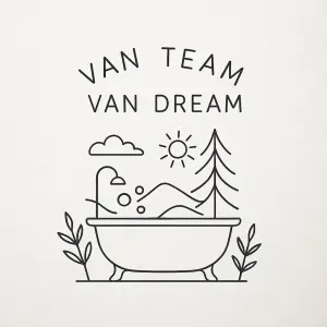 text van team van dream. tenké kontury, téma vanu a přírody, jednoduché.