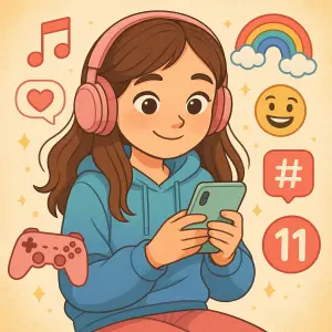 vytvoř mi obrázek pro 11leté dítě, tak aby odrážel dnešní trendy a jejich svět