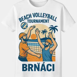 navrhni tricko pro beach volejbalovy turnaj stavaru, nazev tymu BRŇÁCI