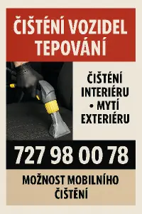 reklama na čistení vozidel tepovani výrazna pekne pismo tel cislo 727 98 00 78 moznost mobilniho cisteni