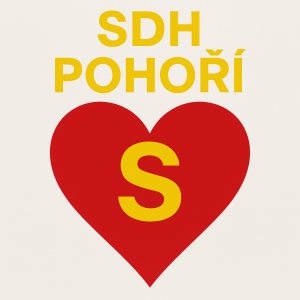 VPREDU NA SRDCE ZNAK DODÁM, VZADU SDH POHOŘÍ ŽLUTOU BARVOU