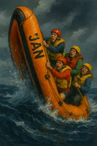 dres s jménem a zepředu raft který se potápí s lidma