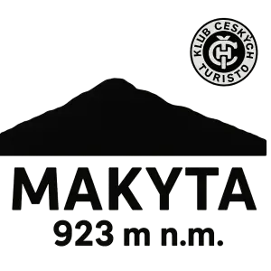 Silueta hory Makyta s její výškou 923 m.n.m a logo klubu českých turistů