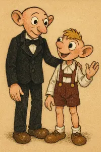 Obrázek z postavami příběhu Spejbla a Hurvínka