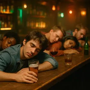 mladý barový povaleč, z této doby bar, lidí na obrázku vícebaroví povaleči, více lidí s alkoholem, co se válí na baru