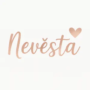 Text Nevěsta v barve rosegold a v pravém rohu srdíčko v barve rosegold