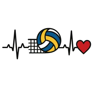 EKG linka nasledovana volejbalovym balonem, [ak grafikou site a zakoncene cervenym srdcem