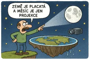 Humorný obrázek pro pána, který tvrdí že země je placatá a měsíc je jen projekce