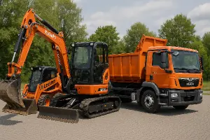 Bagr Kubota u56-5 a Locust a MAN TGL KONTEJENR