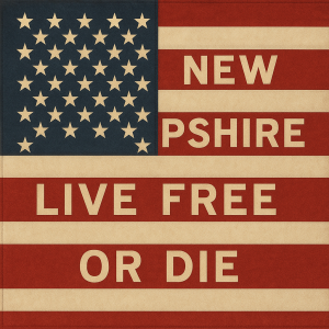 Americká vlajka, pruhy jsou tvořeny slovy new Hampshire live free or die