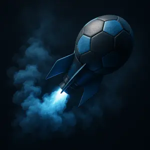 Fotbalovy mic ve tvaru rakety letici s kourovou clonou, barva černo modra
