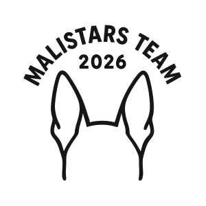 mělo by to být logo nadpis Malistars team 2026v pulkruhu nad psima ušima , udělej jen linku iší psa malinois, jen Uši