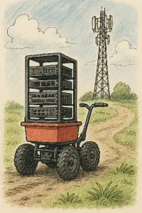motůčko které má 4 kola, místo korby má malý 19"Rack a jede ke stožáru mobilního operátora,obrázek je kreslený