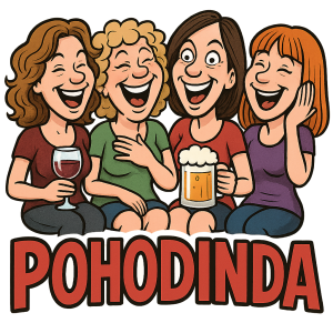 Dámská jízda, karikatura, bez pozadí, text: pohodinda