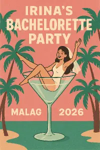 Irinas bachelorette party in Malaga 2026, please put some girl in a martini glass and some palms around