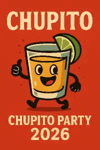 Chupito a pod tím text jako například Chupito party 2026