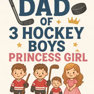 Chci nápis Dad 3 Hockey Boys a princess girl. At je to i s nejakymi obrazky a pro naseho maco tagu