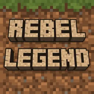 Nápis Rebel Legend v Minecraft stylu