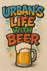 Grafity písmo, ,,Urban's life with beer" a obrázek oroseného piva pod nápis ve stylu Lady