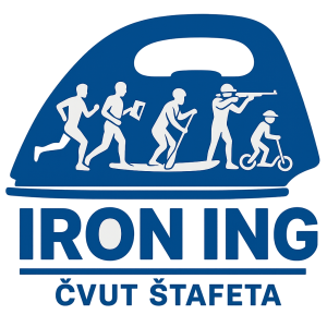 Logo jako žehlička štafetové akce ČVUT s názvem IRON ING. Součástí je běh, orienťák, paddleboard, koloběžka a biatlon.