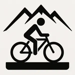 vygeneruj piktogram cyklisty, v pozadí hory
