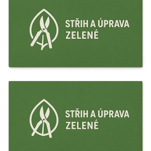 Chci tam své logo a název firmy Střih a úprava zeleně ze předu i zezadu.