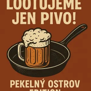 pro přední stranu s pánvičkou a textem „LOOTUJEME JEN PIVO!“, a dole bude PEKELNÝ OSTROV EDITION