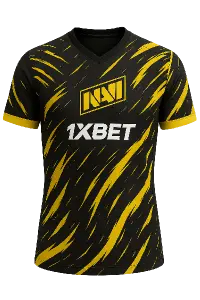 Černo-žlutý esports dres, V výstřih, abstraktní vzor, logo NAVI, bílý 1XBET