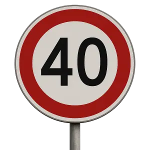 Diagram značky: Nejvyšší povolená rychlost 40 km/h, bez nápisu km/h