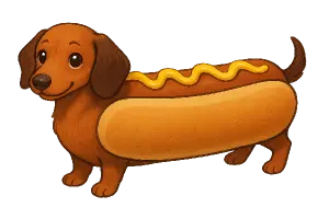 Dlouhý hot dog jezevčík který je roztomilý, bez pozadí.