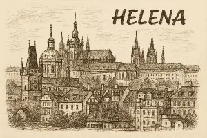 Kresba Prahy a jméno Helena