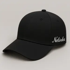 Černá kšiltovka a na pravém boku kšiltovky bude vyšitý nápis "Nelinka" v elegantním fondu