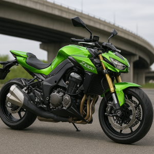 Nad ksiltem obrázek motorky Kawasaki Z 1000 a na bocni strane napis Kawasaki