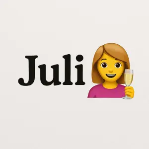 Jméno Juli a u toho nějaká emotikona, která by souvisela s rozlučkou svobody, ale nejsem nevěsta, jen kamarádka nevěsty.