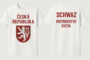 zepředu Česká Republika a znak české republiky a z druhé strany (záda) napsané Schwaz pod tím mistrovství světa