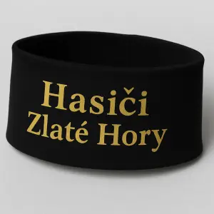 Na přední stranu černé čelenky napsat zlatým písmem Hasiči Zlaté Hory