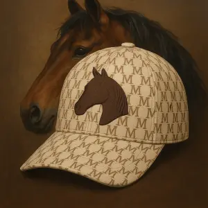 Potisk šiltovky Monogram MM na pozadí hlava koně